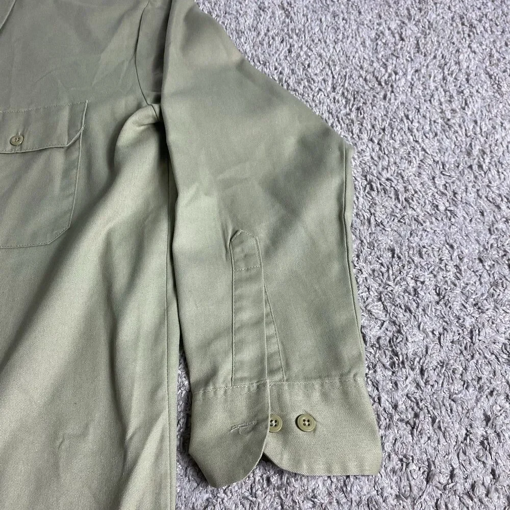 Dickies Work Shirt Mens Medium Long Sleeve Industrial Button Up Khaki Tan Chore